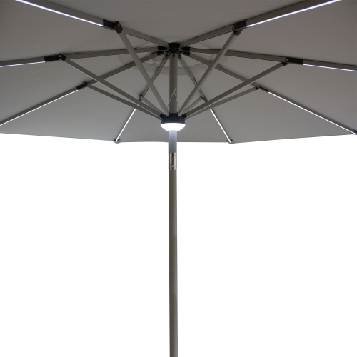 9ft parasol de patio extérieur à éclairage solaire avec manivelle et inclinaison, gris