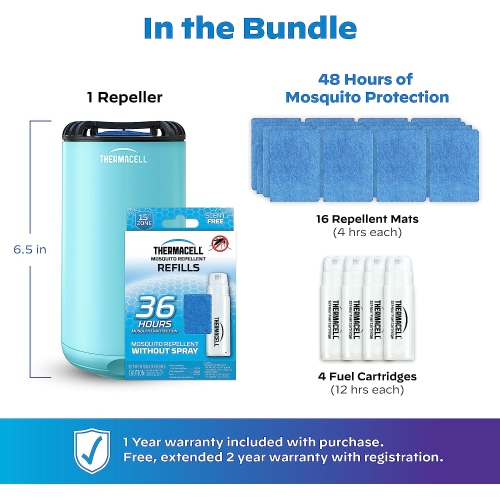 Thermacell Patio Shield Mosquito Repeller And Refill Bundle - DEET-Free & Scent-Free - Glacial Blue