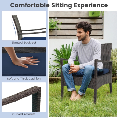 Costway 8PCS Patio Rattan Wicker Furniture Set Cushioned Sofa Armrest Coffee Table Navy