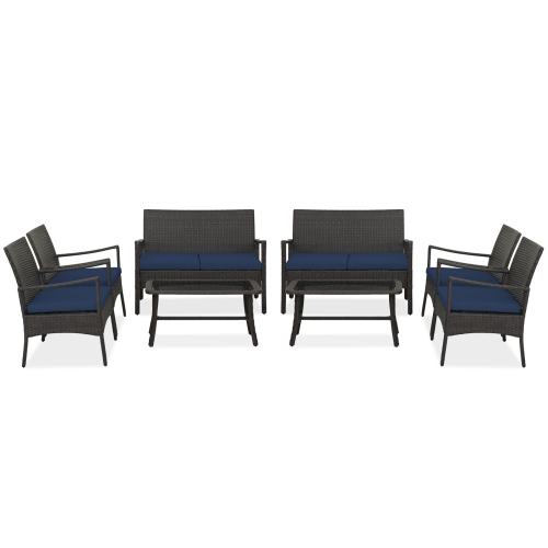 Costway 8PCS Patio Rattan Wicker Furniture Set Cushioned Sofa Armrest Coffee Table Navy