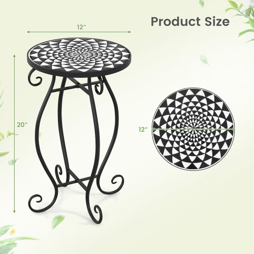 Costway Mosaic Outdoor Side Table, Round End Table with Weather Resistant Ceramic Tile Tabletop