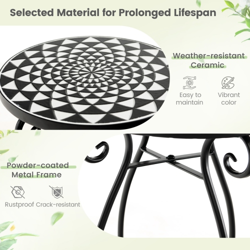 Costway Mosaic Outdoor Side Table, Round End Table with Weather Resistant Ceramic Tile Tabletop