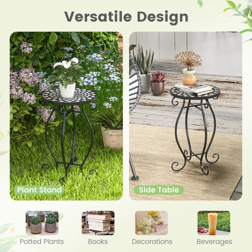 Costway Mosaic Outdoor Side Table, Round End Table with Weather Resistant Ceramic Tile Tabletop