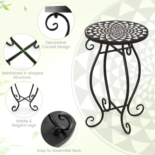 Costway Mosaic Outdoor Side Table, Round End Table with Weather Resistant Ceramic Tile Tabletop