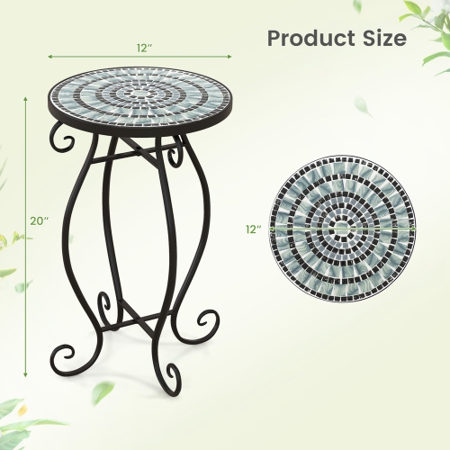 Costway Mosaic Outdoor Side Table, Round End Table with Weather Resistant Ceramic Tile Tabletop