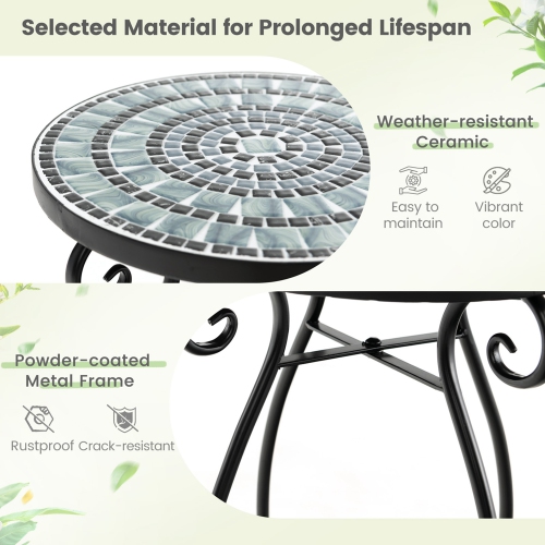 Costway Mosaic Outdoor Side Table, Round End Table with Weather Resistant Ceramic Tile Tabletop