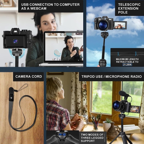Appareil photo numérique 4K NBD pour photographie 48MP pour blogues vidéo YouTube avec microphone, Wi-Fi, filtre 3 couleurs et poignée de trépied,