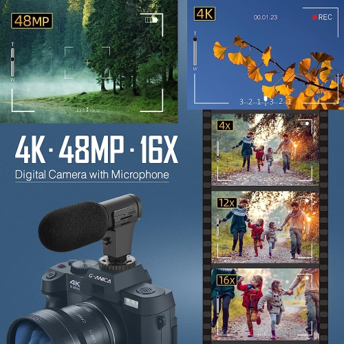 NBD 4K Digital Cameras for Photography, 48MP Vlogging Camera for YouTube with Microphone & Tripod Grip, Video Camera with Wide-Angle&Macro Lens,