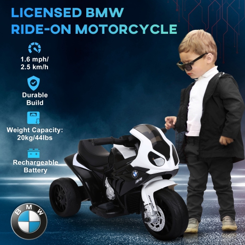 Aosom Kids Motorcycle, 6V Battery Powered Toddler Motorcycle with Headlight, Music, 3 Wheels Electric Motorcycle for Kids, Licensed BMW, Gift for
