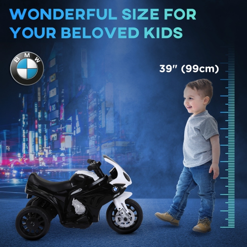Aosom Kids Motorcycle, 6V Battery Powered Toddler Motorcycle with Headlight, Music, 3 Wheels Electric Motorcycle for Kids, Licensed BMW, Gift for