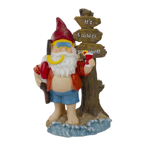 10.5" Red and Blue Beach Gnome Outdoor Garden Statue