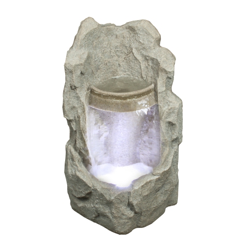 NORTHLIGHT  24.5" Led Lighted Raised Stone Basin Outdoor Garden Water Fountain In Gray