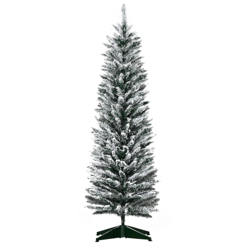 HOMCOM  5Ft Tall Pencil Artificial Christmas Tree, Holiday Décor With Snow Flocked Branches In Green