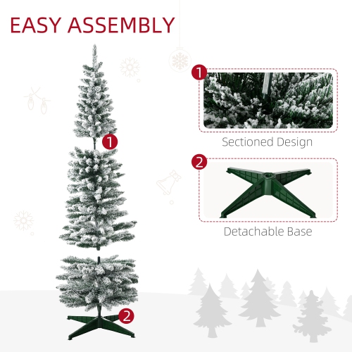 HOMCOM 6ft Tall Pencil Artificial Christmas Tree, Holiday Décor with Snow Flocked Branches, Green
