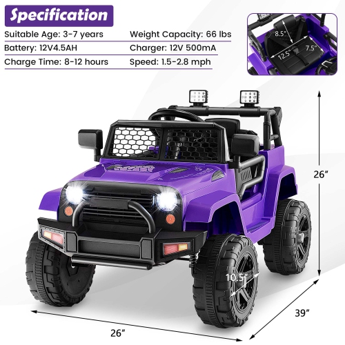 Costway 12V Battery Powered Ride On Truck Electric Kids Ride On Car with Remote Control 4-Wheel Vehicle Toy for Boys & Girls