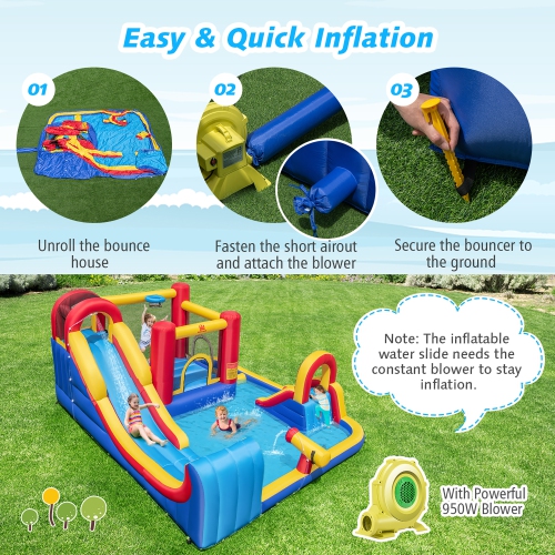 Costway Inflatable Water Slide Giant Kids Water Park with Double Slides & 950W Blower