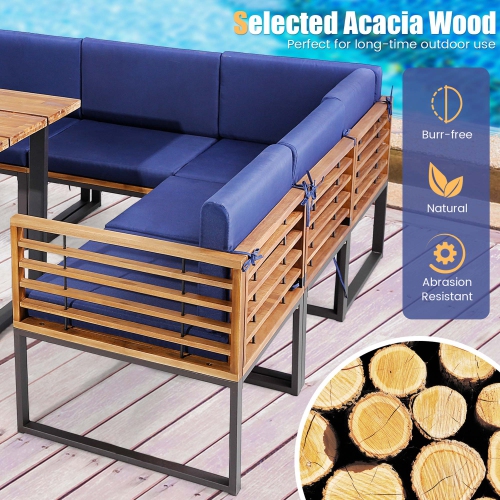 Costway 8pcs Patio Acacia Wood Dining Table & Ottoman Sofa Chair Set Outdoor Furniture