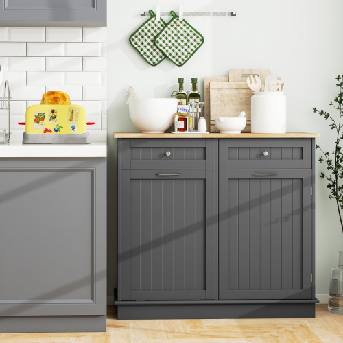 Costway Wooden Kitchen Trash Cabinet Tilt Out Bin Holder w/ Drawer & Storage Shelf