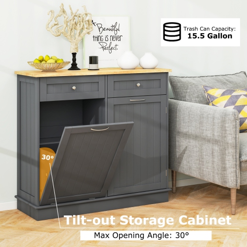 Costway Wooden Kitchen Trash Cabinet Tilt Out Bin Holder w/ Drawer & Storage Shelf