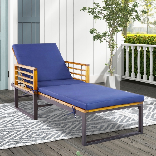 Chaise longue de patio rembourrée avec chaise longue inclinable de Costway, bleu marine, 800 lb