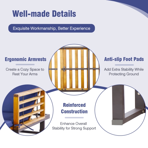 Chaise longue de patio rembourrée avec chaise longue inclinable de Costway, bleu marine, 800 lb