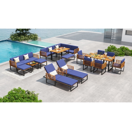 Chaise longue de patio rembourrée avec chaise longue inclinable de Costway, bleu marine, 800 lb