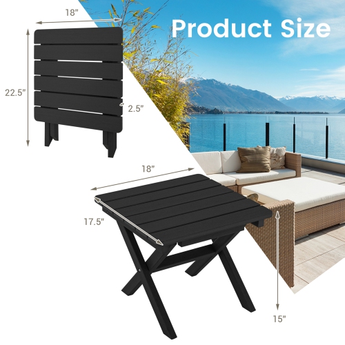 Costway Outdoor Folding Side Table Weather-Resistant HDPE Adirondack Table Black/Gray