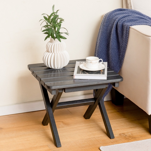 Costway Outdoor Folding Side Table Weather-Resistant HDPE Adirondack Table Black/Gray