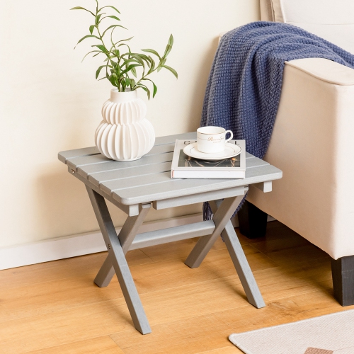 Costway Outdoor Folding Side Table Weather-Resistant HDPE Adirondack Table Black/Gray