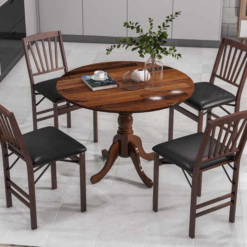 Costway Rustic Dining Table Wooden Dining Table with Round Tabletop & Curved Trestle Legs