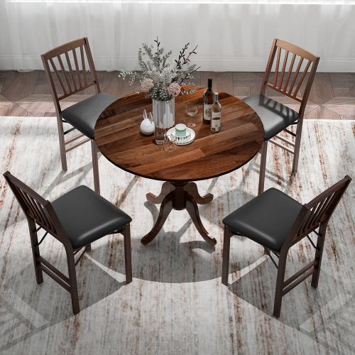 Costway Rustic Dining Table Wooden Dining Table with Round Tabletop & Curved Trestle Legs