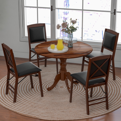 Costway Rustic Dining Table Wooden Dining Table with Round Tabletop & Curved Trestle Legs