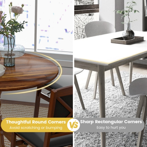 Costway Rustic Dining Table Wooden Dining Table with Round Tabletop & Curved Trestle Legs