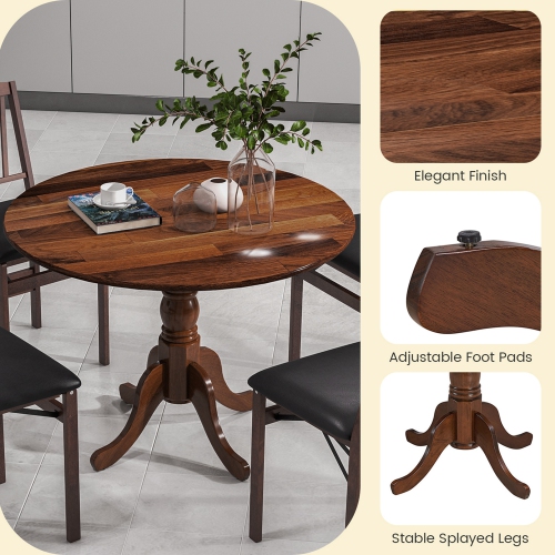 Costway Rustic Dining Table Wooden Dining Table with Round Tabletop & Curved Trestle Legs