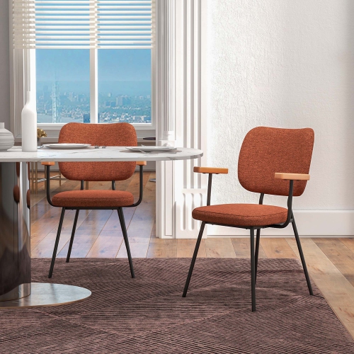 Costway Set of 2 Modern Linen Fabric Dining Chairs Padded Kitchen Accent Armchair Grey/Orange