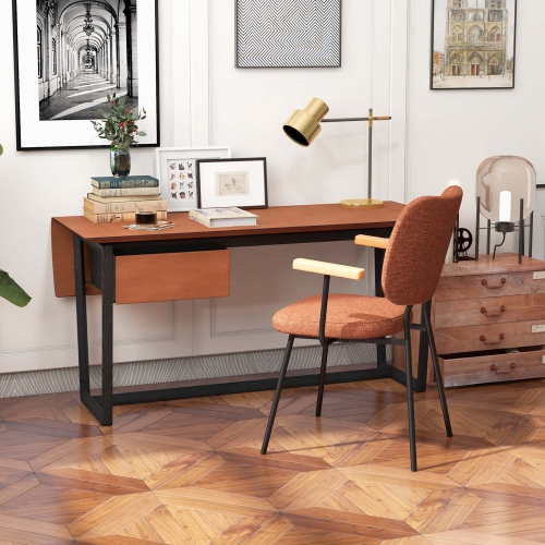 Costway Set of 2 Modern Linen Fabric Dining Chairs Padded Kitchen Accent Armchair Grey/Orange