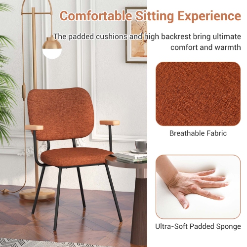Costway Set of 2 Modern Linen Fabric Dining Chairs Padded Kitchen Accent Armchair Grey/Orange