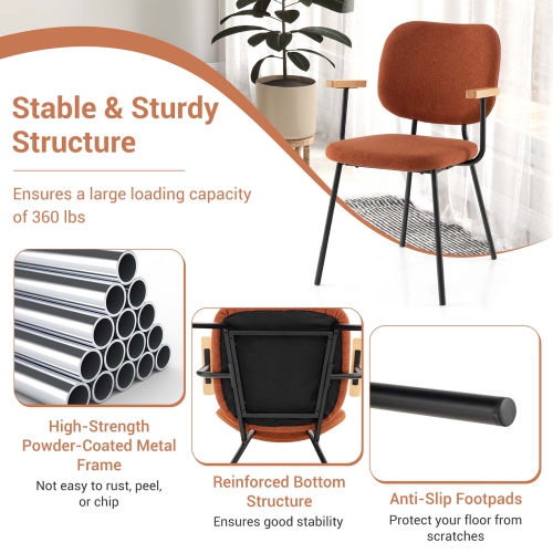 Costway Set of 2 Modern Linen Fabric Dining Chairs Padded Kitchen Accent Armchair Grey/Orange