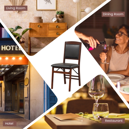 Ensemble de 2 chaises pliantes de salle à manger avec siège rembourré en PVC et dossier haut de Costway