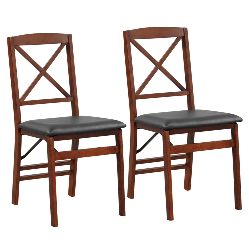 Costway 2 Pack Folding Dining Chairs Foldable Chairs with PVC Padded Seat & High Backrest