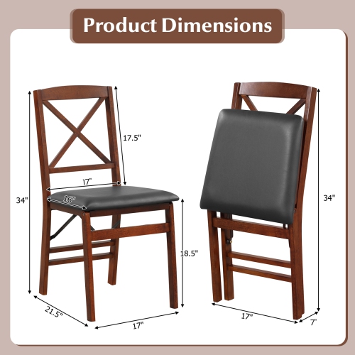 Costway 2 Pack Folding Dining Chairs Foldable Chairs with PVC Padded Seat & High Backrest