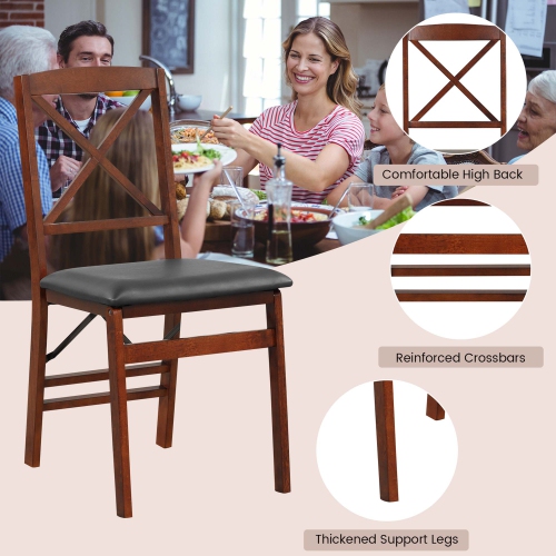 Costway 2 Pack Folding Dining Chairs Foldable Chairs with PVC Padded Seat & High Backrest
