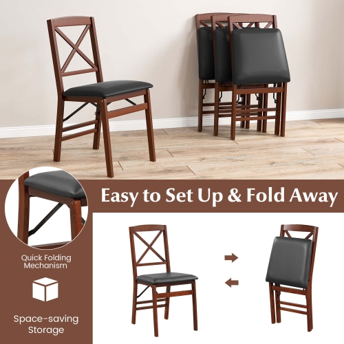 Costway 2 Pack Folding Dining Chairs Foldable Chairs with PVC Padded Seat & High Backrest