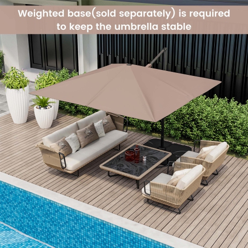 Costway Patio 9.5FT Square Cantilever Offset Hanging Umbrella 2-Tier 360° Outdoor