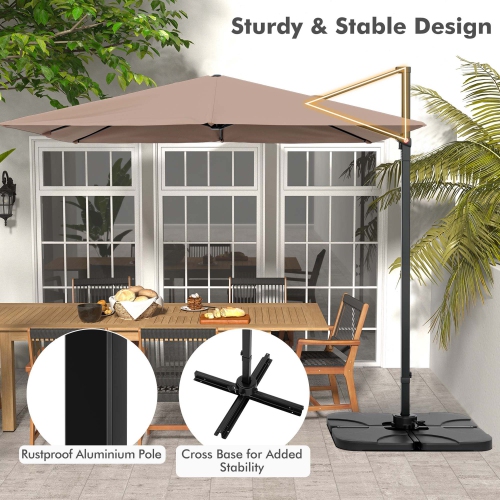 Costway Patio 9.5FT Square Cantilever Offset Hanging Umbrella 2-Tier 360° Outdoor