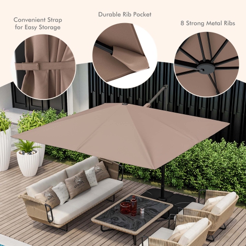 Costway Patio 9.5FT Square Cantilever Offset Hanging Umbrella 2-Tier 360° Outdoor