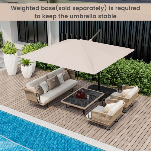 Costway Patio 9.5FT Square Cantilever Offset Hanging Umbrella 2-Tier 360° Outdoor