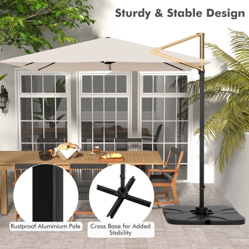 Costway Patio 9.5FT Square Cantilever Offset Hanging Umbrella 2-Tier 360° Outdoor