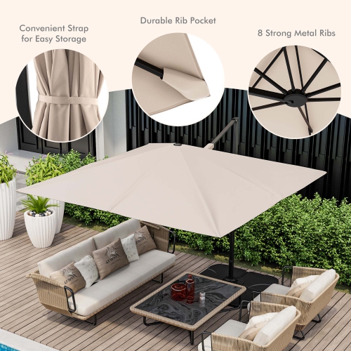 Costway Patio 9.5FT Square Cantilever Offset Hanging Umbrella 2-Tier 360° Outdoor