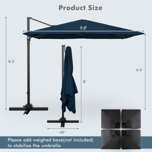 Costway Patio 9.5FT Square Cantilever Offset Hanging Umbrella 2-Tier 360° Outdoor